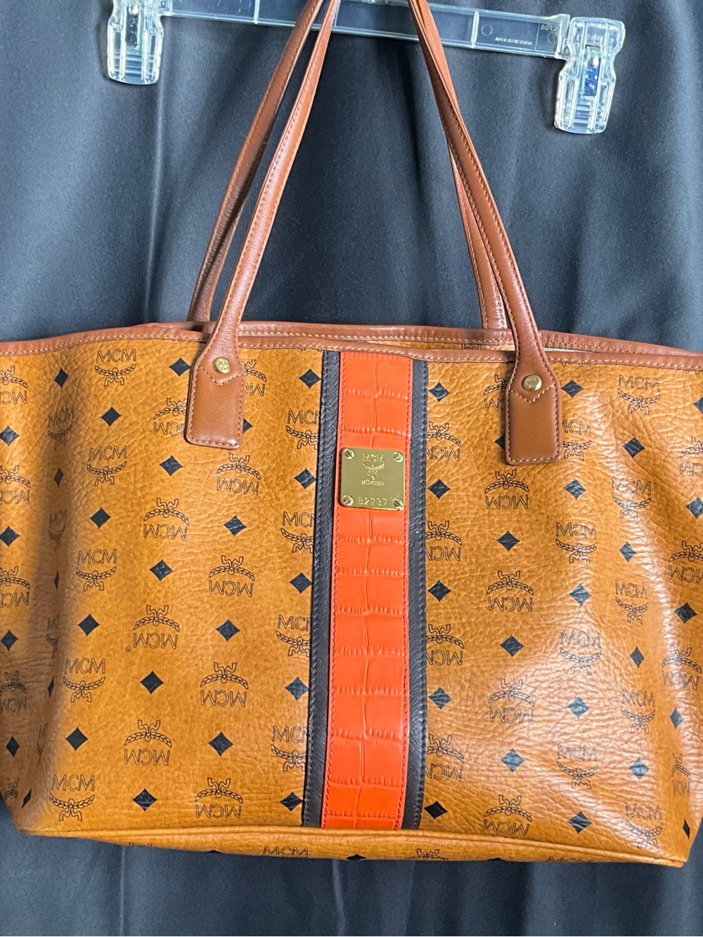 MCM Brown Logo Monogram Tote Bag w/ Coin Purse Gold Hardware Double Handles